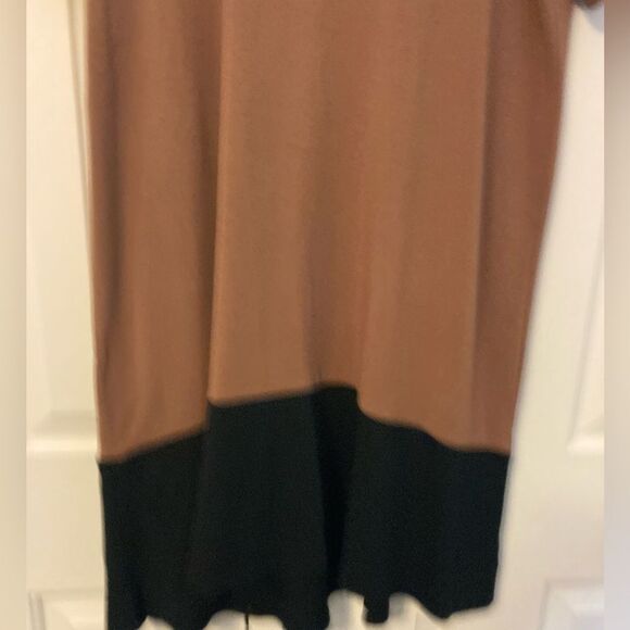 ❤️ J.Jill Wearever Rayon Stretch Brown Brown Block Print Short Sleeve Dress L - Picture 4 of 9